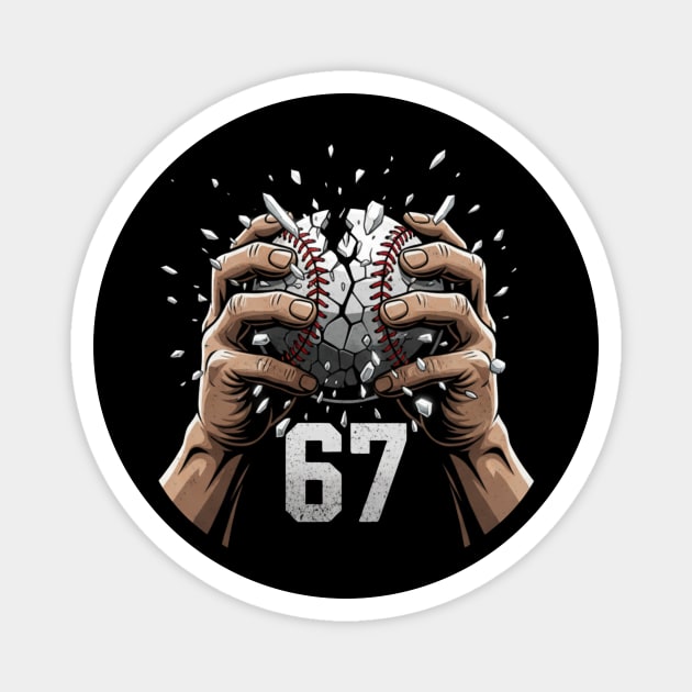 Baseball 67 – Cracked Ball Number 67 Funny Six Seven Meme Magnet by ArtistTee ⭐⭐⭐⭐⭐